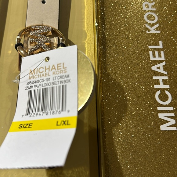 NIB Michael Kors  25MM REVERSIBLE Pave Logo Belt In Box SZ L/ XL BLING LOGO